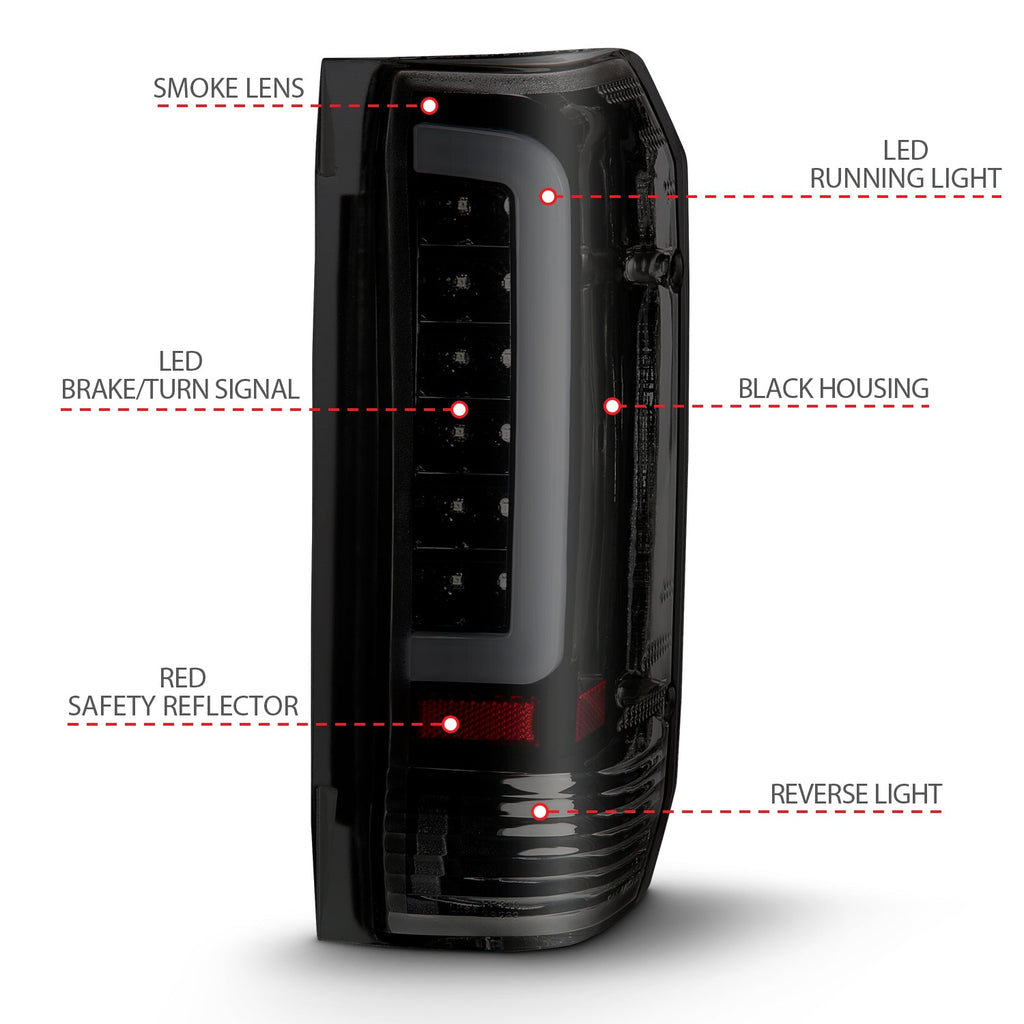 8796 F150/F250/F350/F450/8896 Bronco Led Tail Lights Black Housing Smoke Lens
