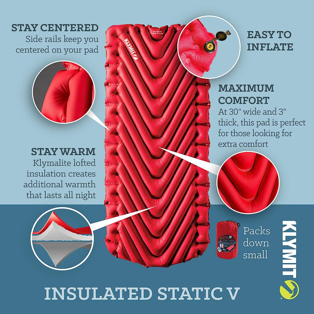 Klymit Insulated Static V Luxe Red Inflatable Sleeping Pad