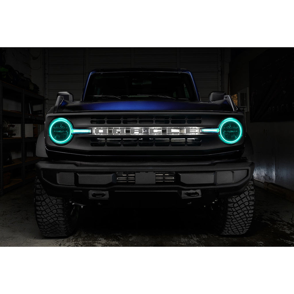 Oracle 21-22 Ford Bronco Headlight Halo Kit W/Drl Bar - Base Headlights Colorshift -W/No Controller