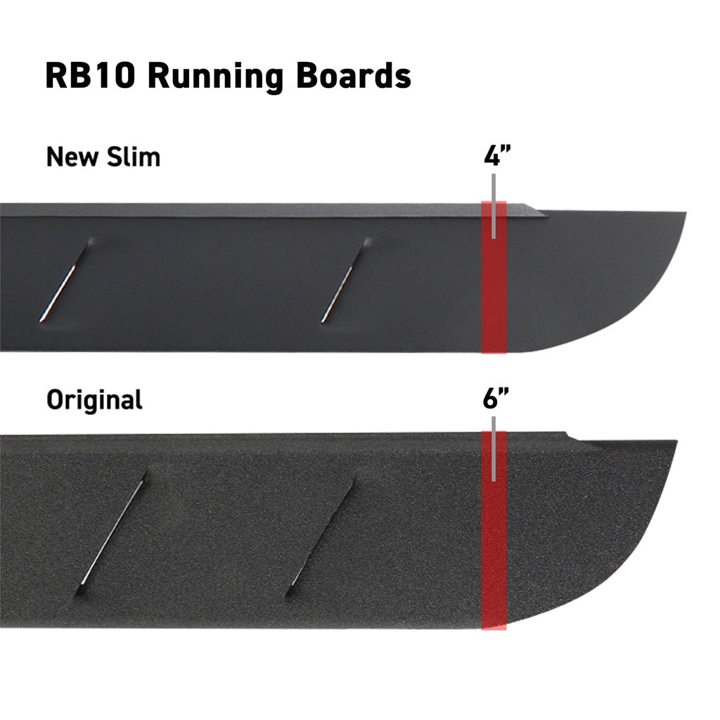 RB10 Slim Line Running Boards With Mounting Brackets Kit - Textured Black (4 Door)