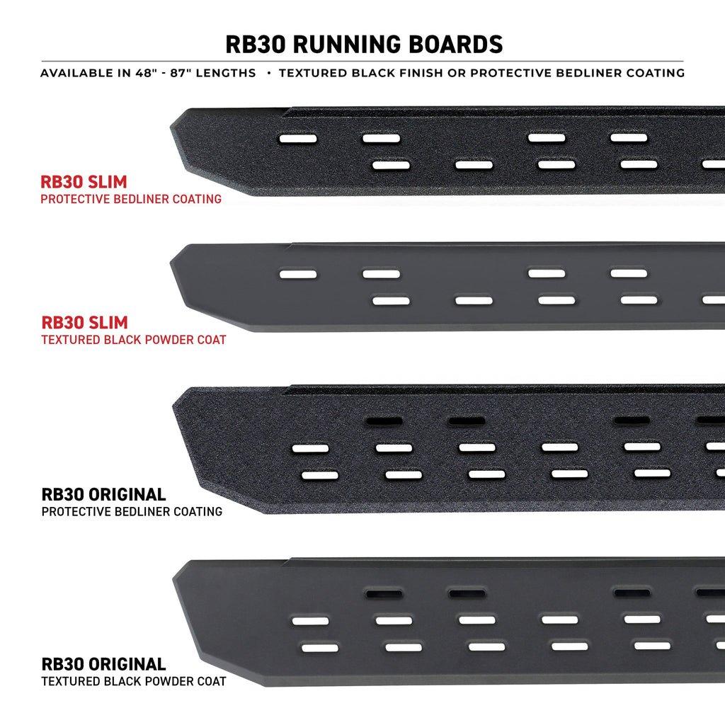 RB30 Slim Line Running Boards With Mounting Bracket Kit - Textured Black (2 Door)