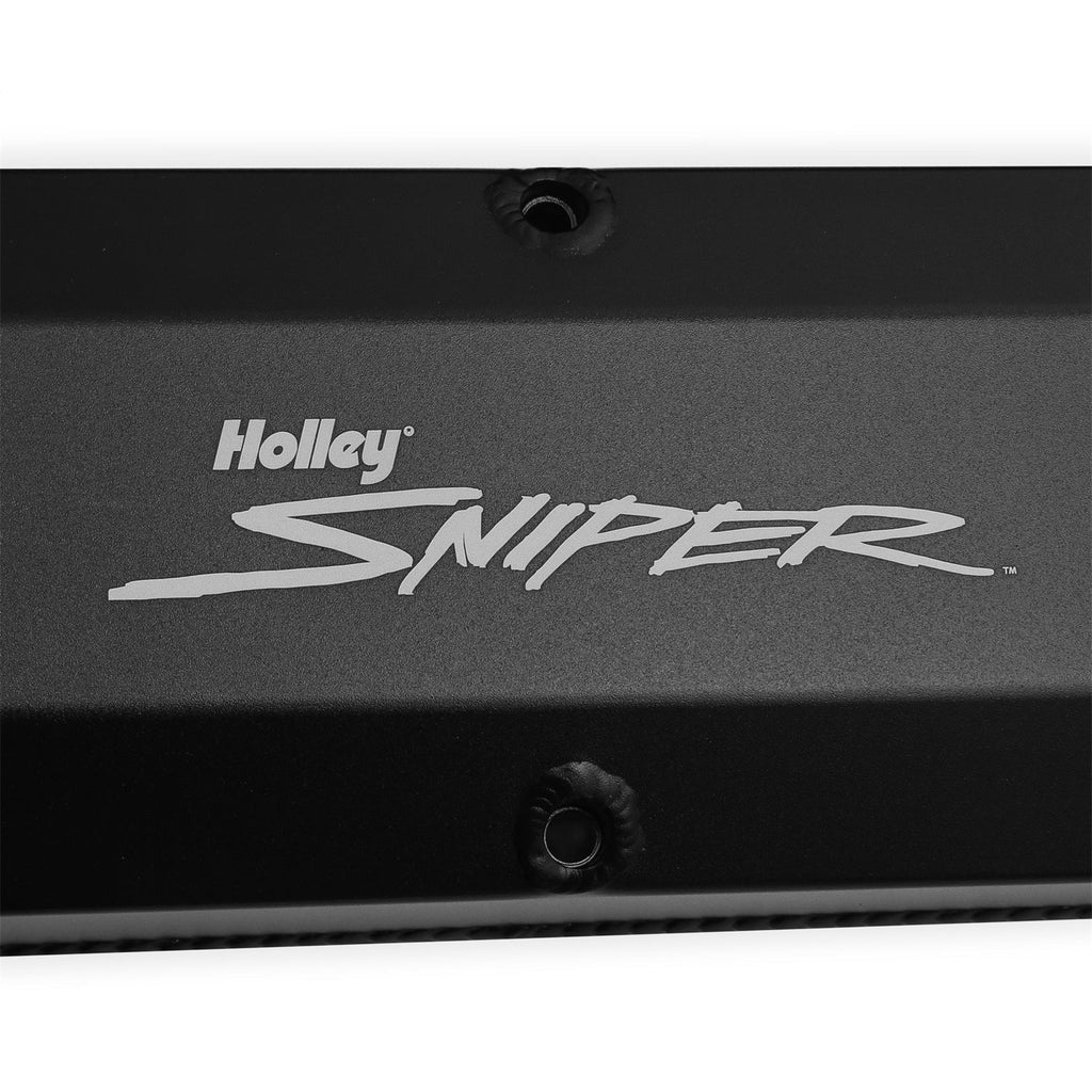 SBF Sniper Fabricated Aluminum Valve Covers - Tall with Tapered Edge, 1/4" Thick Billet Rail - Black