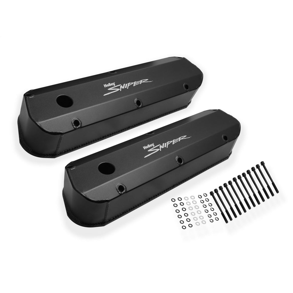 SBF Sniper Fabricated Aluminum Valve Covers - Tall with Tapered Edge, 1/4" Thick Billet Rail - Black