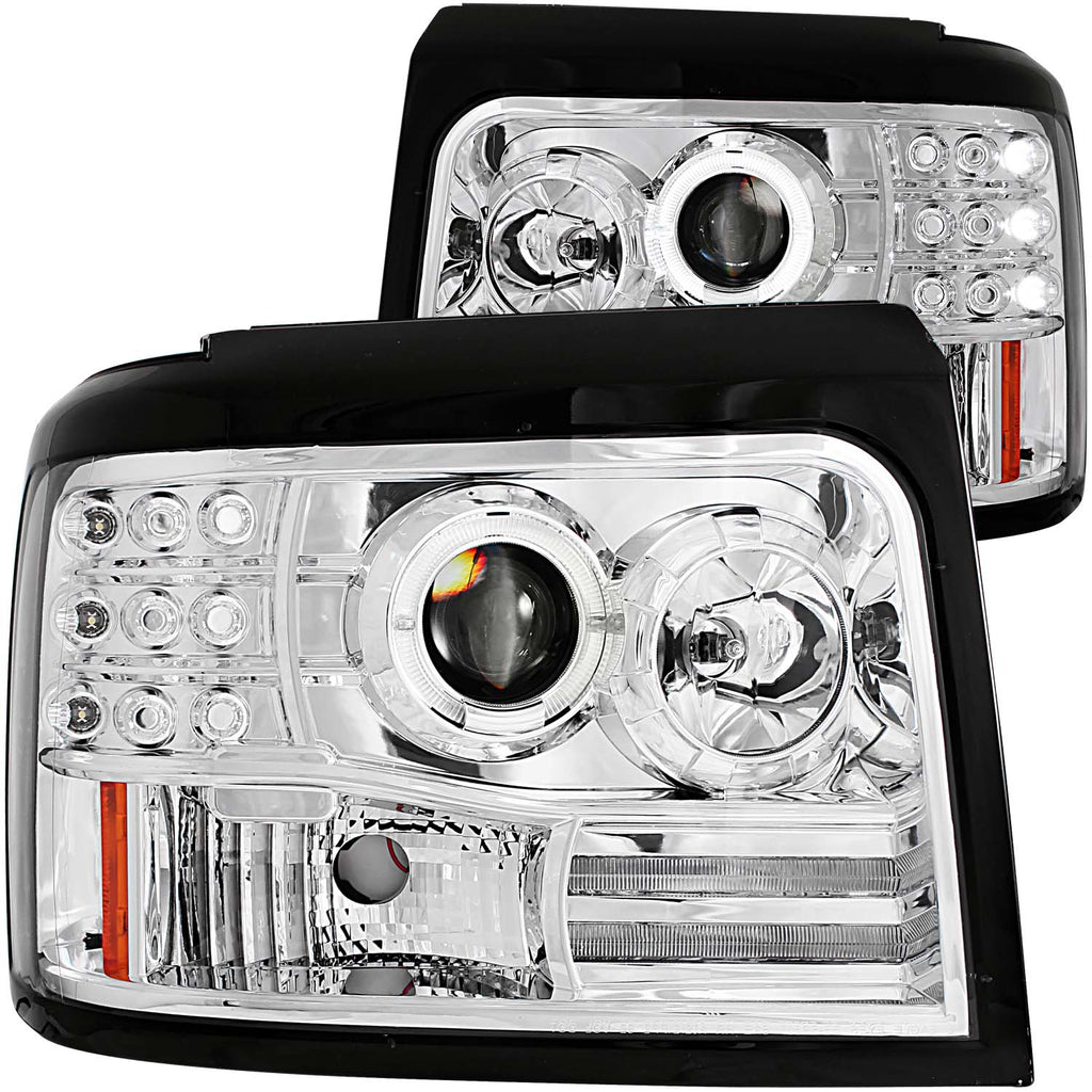 1992-1996 Ford F-150 Projector Headlights W/ Halo Chrome W/ Side Markers And Parking Lights